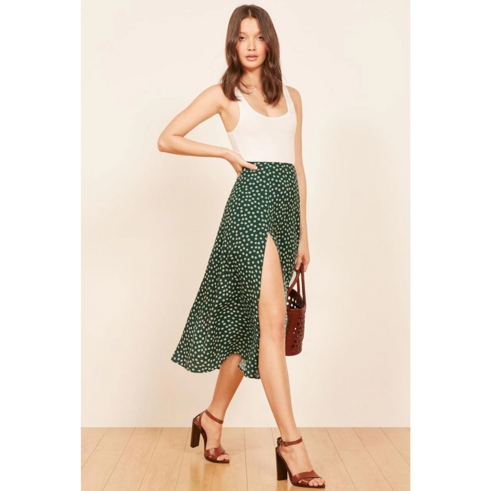 Reformation Zoe Midi Skirt Green Polka Dot Size 4